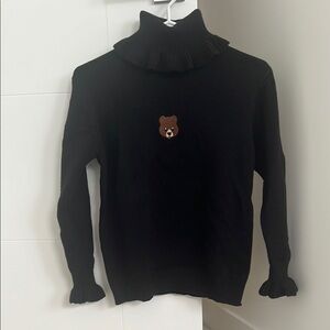 Black Turtleneck Sweater with Bear Patch